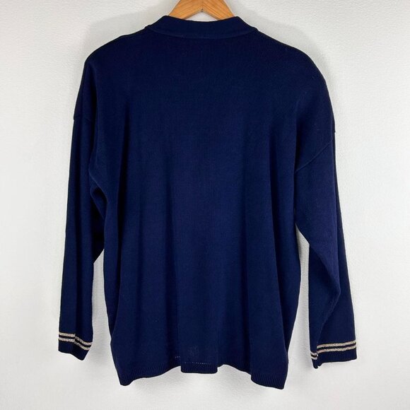 Vtg Bay Point Threads Preppy Nautical Theme Navy Blue Cardigan Women's Size XL - Picture 2 of 7